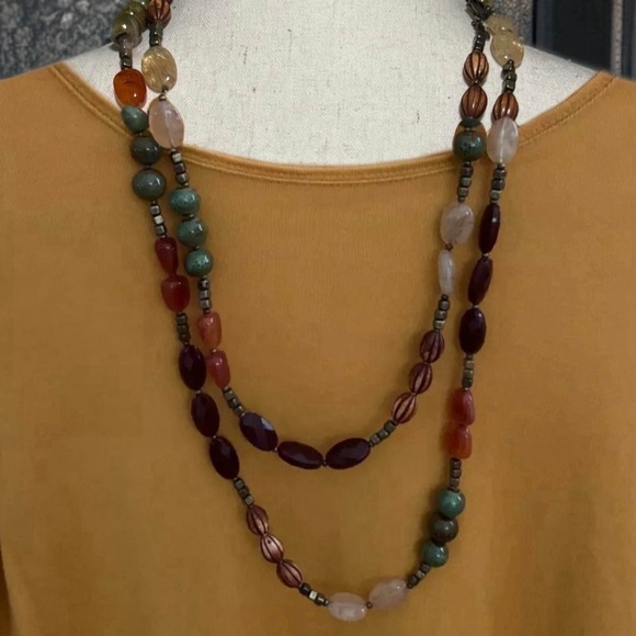 ANTHROPOLOGIE • Carnelian Bead Bohemian Hippie Beach Layering Necklace - Picture 4 of 6